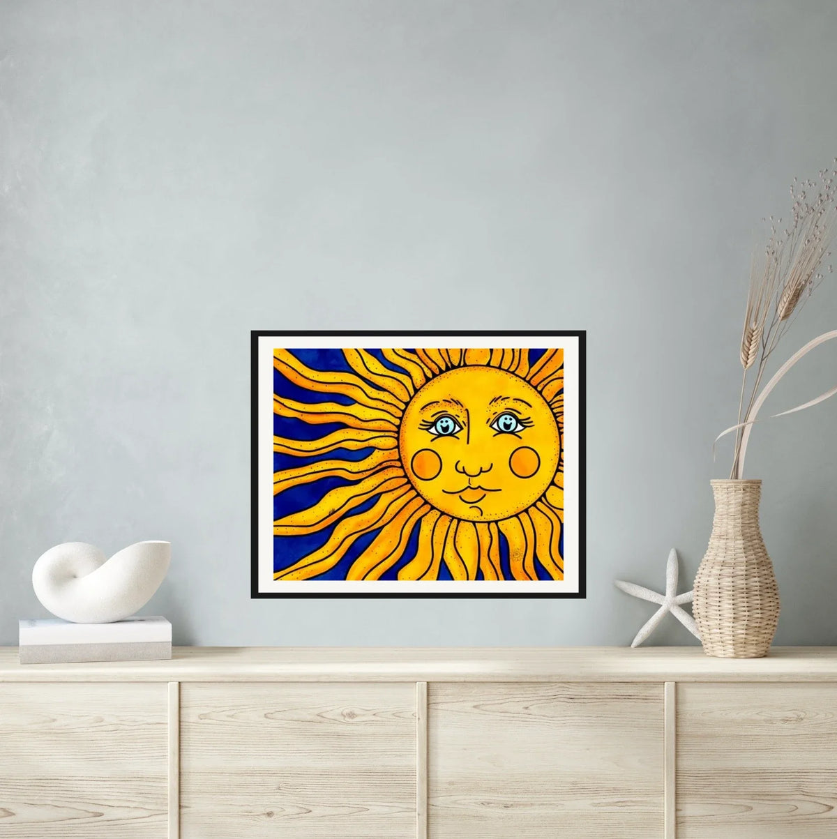 Sun - large 24 x 36 matted and framed art print shown hanging on a wall