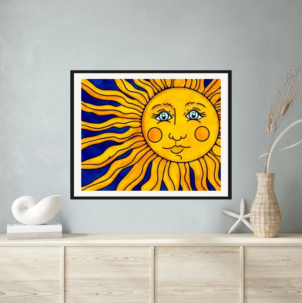 Sun - extra large 36 x 48 matted and framed art print shown hanging on a wall