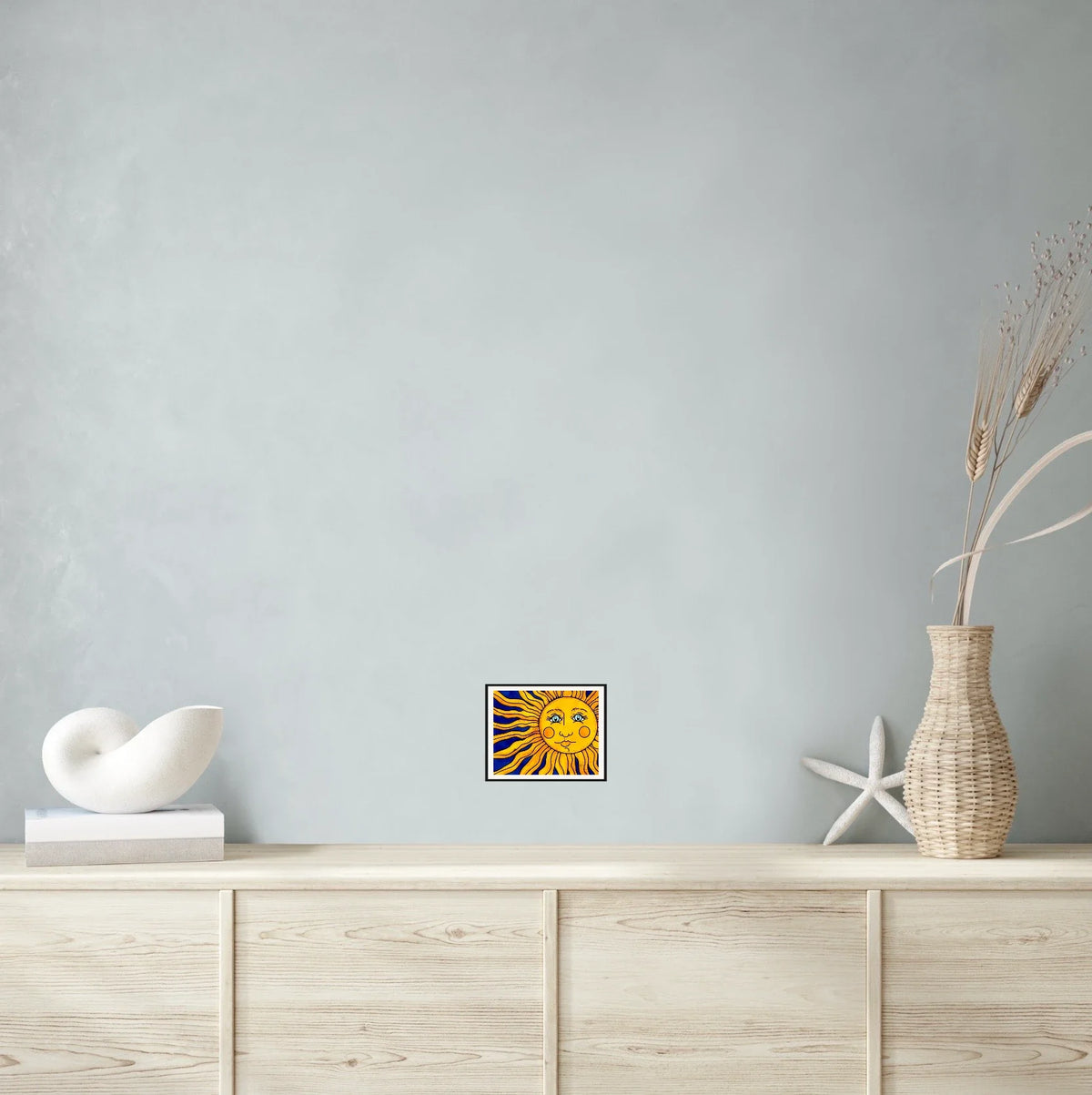 Sun - small 8 x 10 matted and framed art print shown hanging on a wall