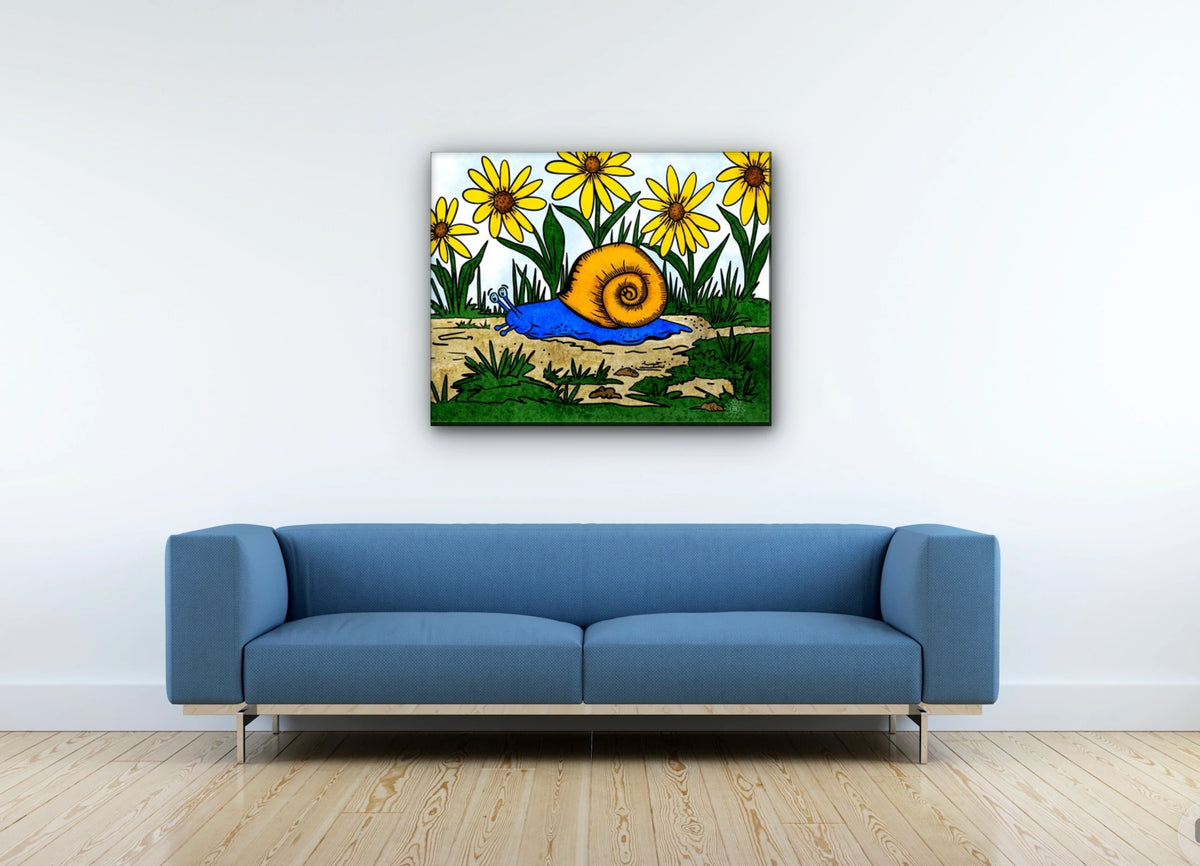 Sylvan Snail - large 24 x 36 unframed art print shown hanging on a wall