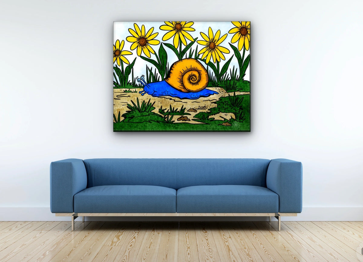 Sylvan Snail - extra large 36 x 48 unframed art print shown hanging on a wall