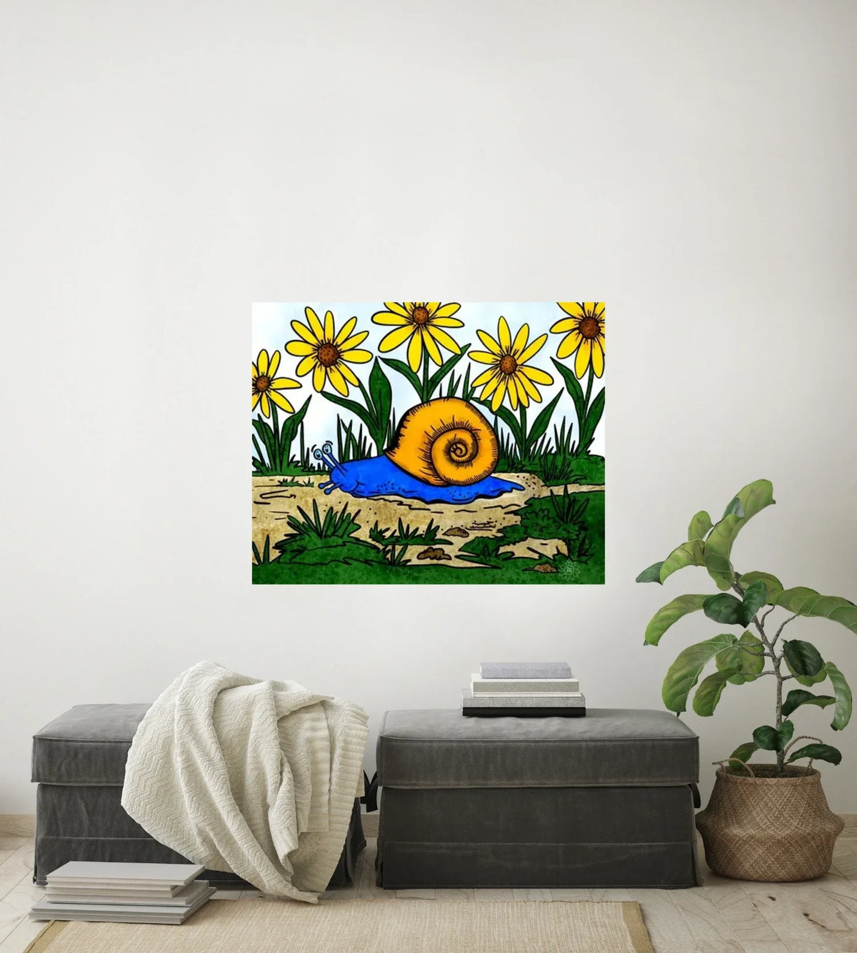 Sylvan Snail - large 24 x 36 unframed art print shown hanging on a wall