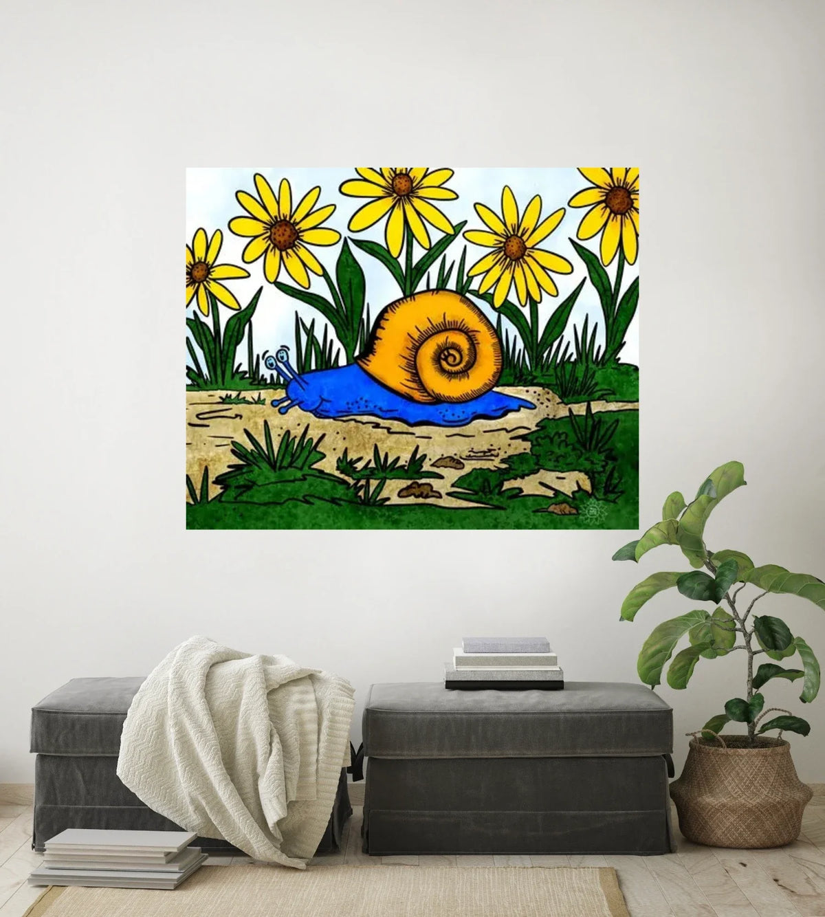 Sylvan Snail - extra large 36 x 48 unframed art print shown hanging on a wall