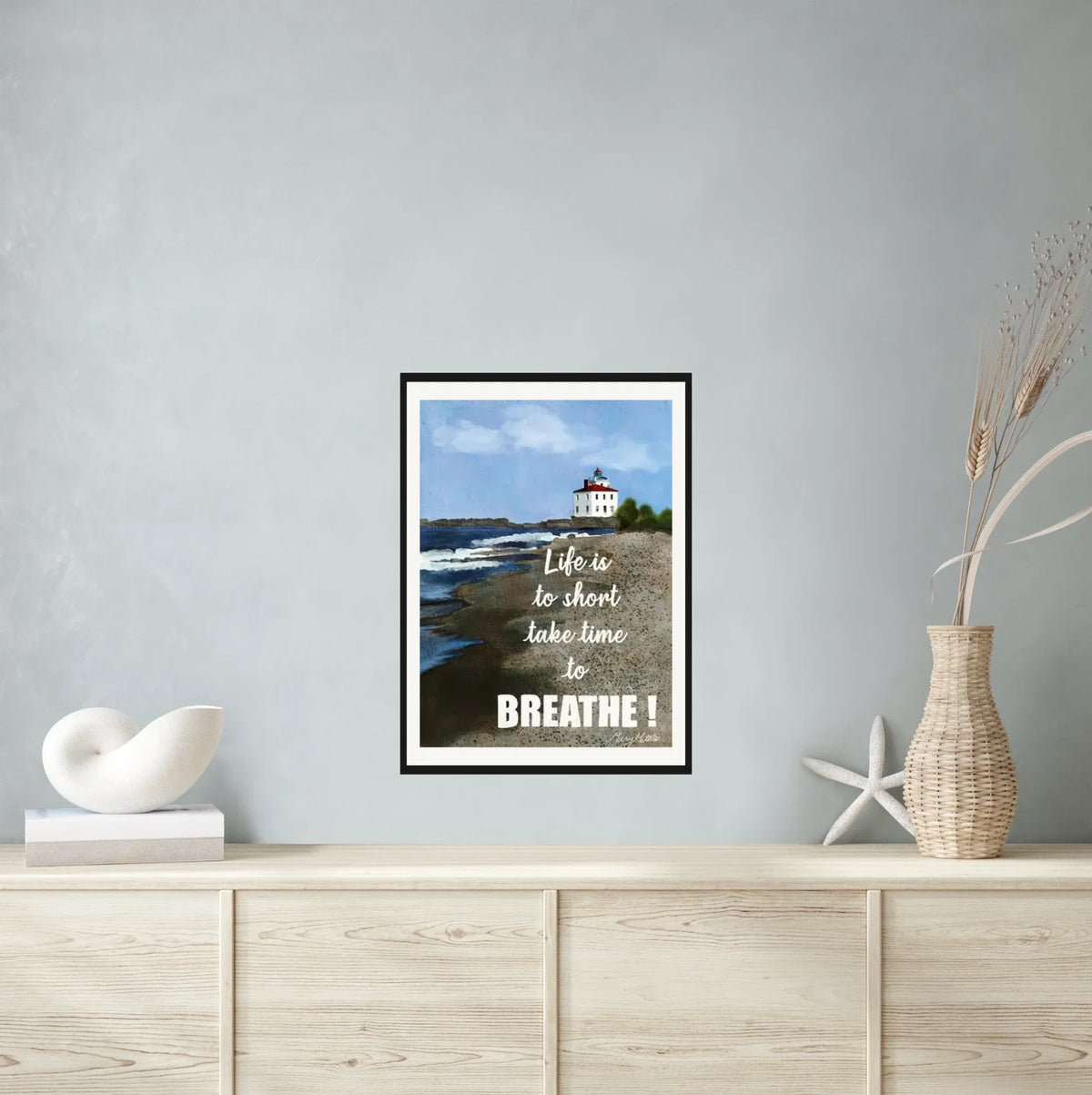 Take Time to Breathe - large 24 x 36 matted and framed art print shown hanging on a wall