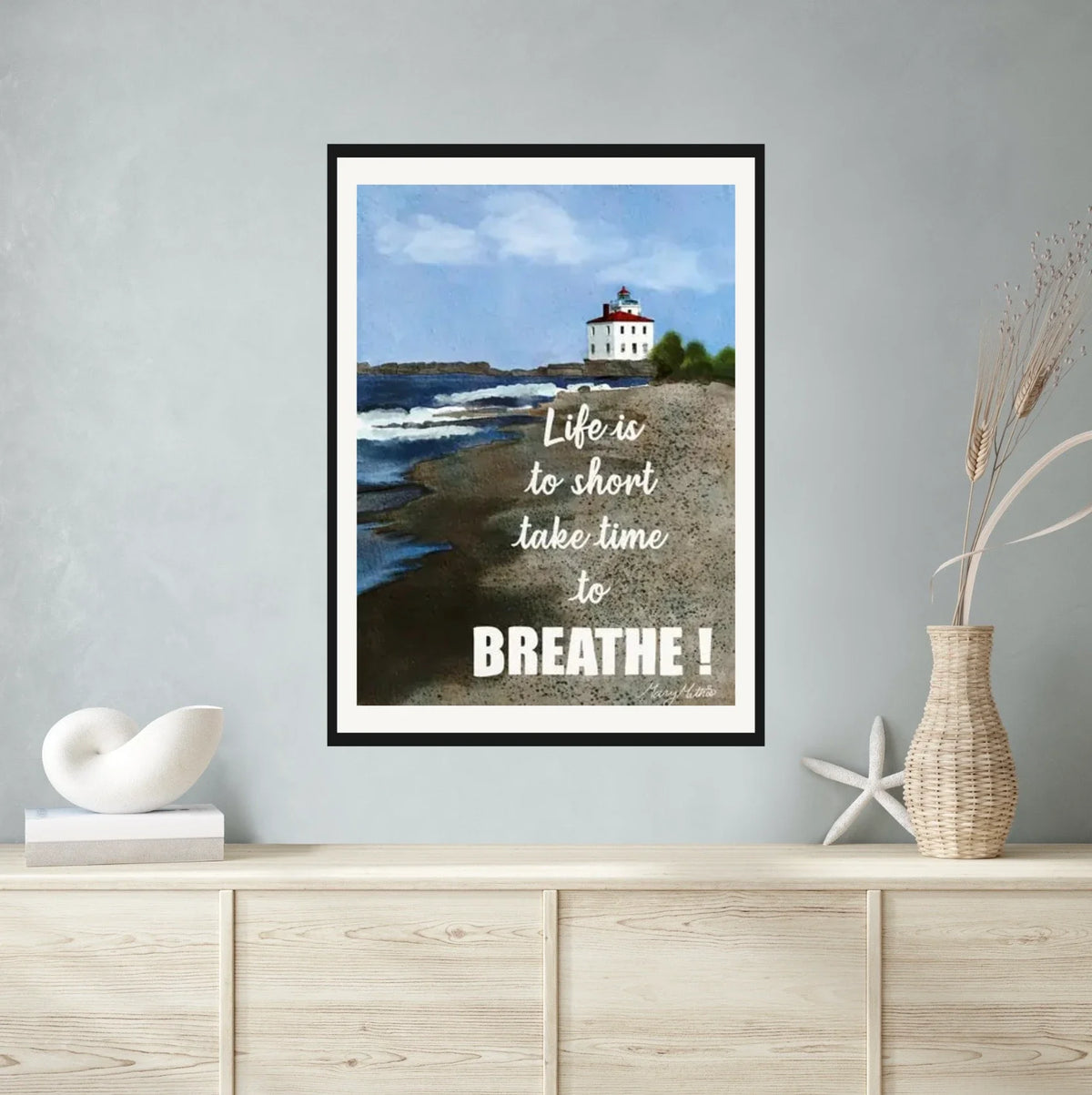 Take Time to Breathe - extra large 36 x 48 matted and framed art print shown hanging on a wall