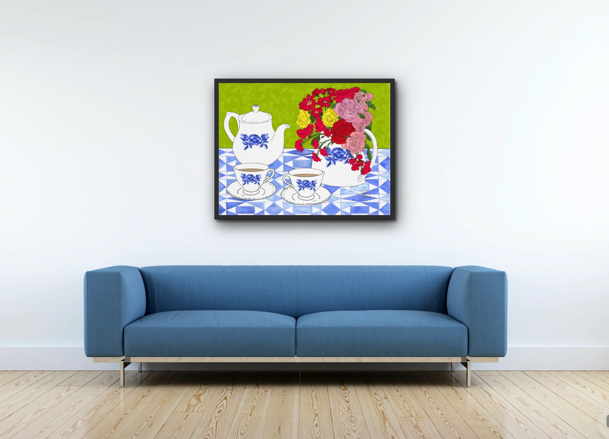 Tea Time - large 24 x 36 framed art print shown hanging on a wall