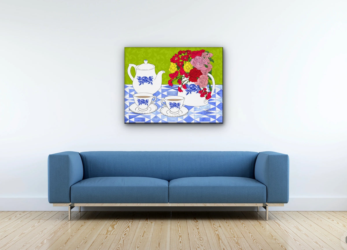 Tea Time - large 24 x 36 unframed art print shown hanging on a wall