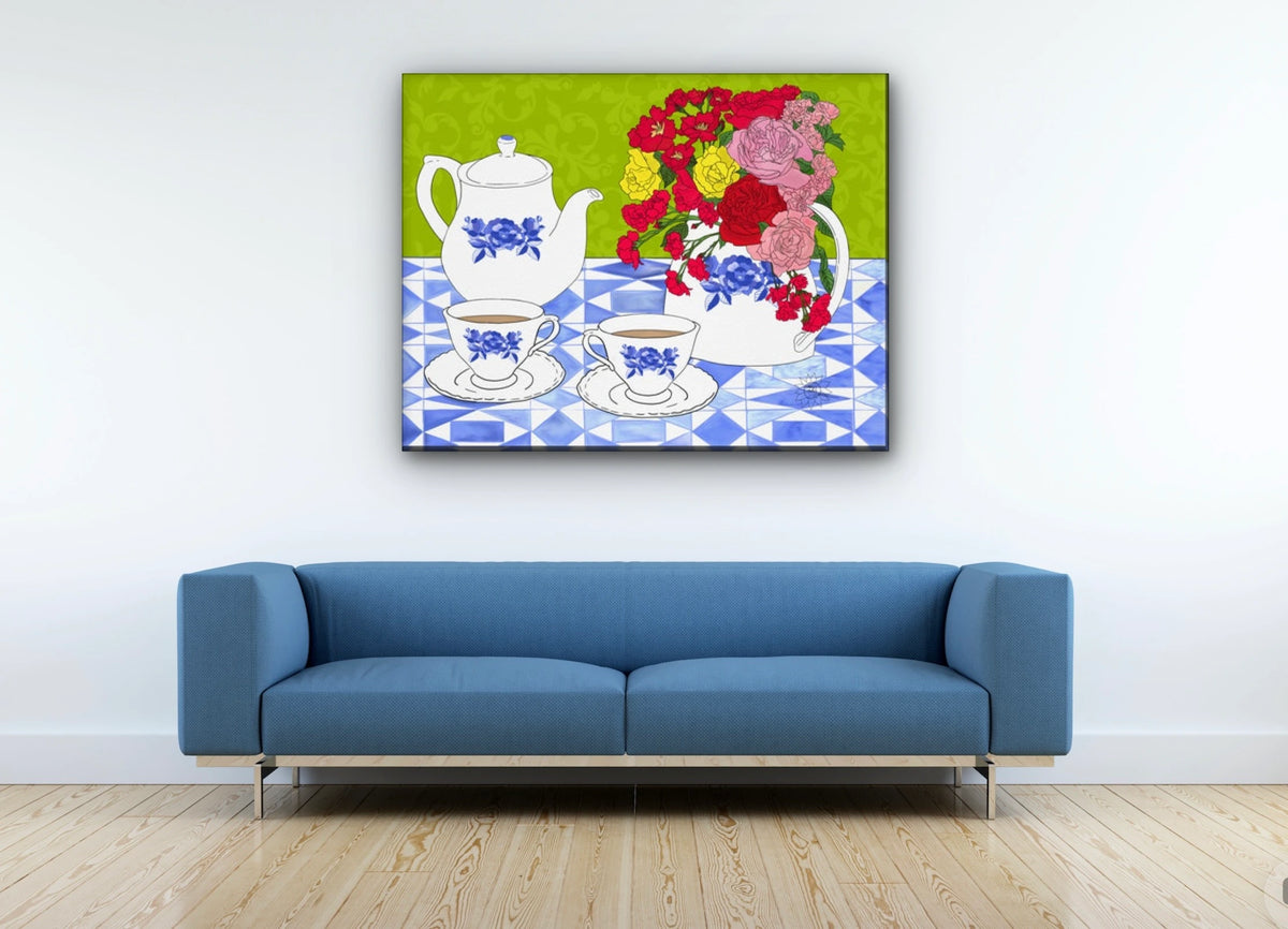 Tea Time - extra large 36 x 48 unframed art print shown hanging on a wall