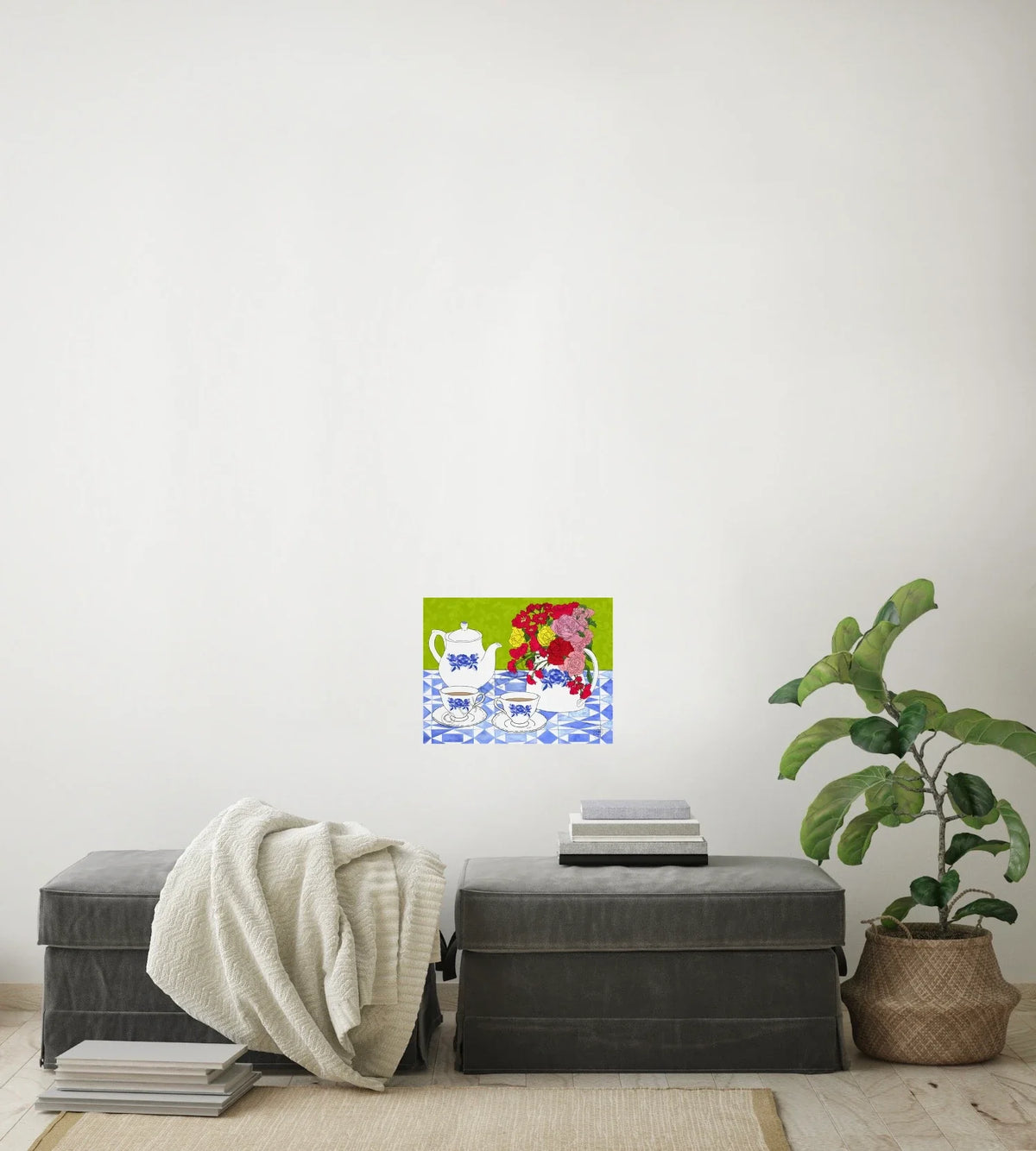 Tea Time - medium 12 x 16 unframed art print shown hanging on a wall