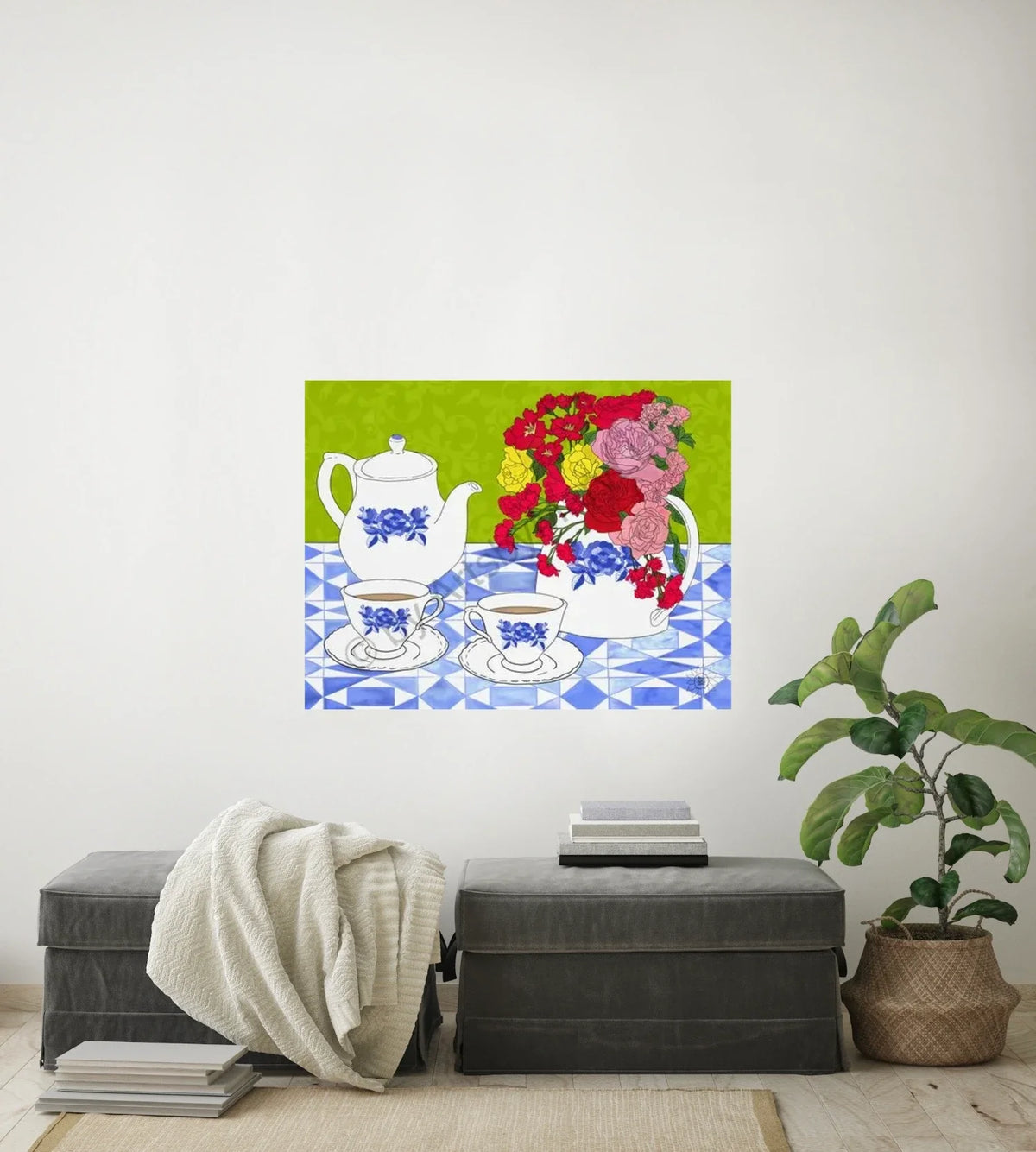 Tea Time - large 24 x 36 unframed art print shown hanging on a wall
