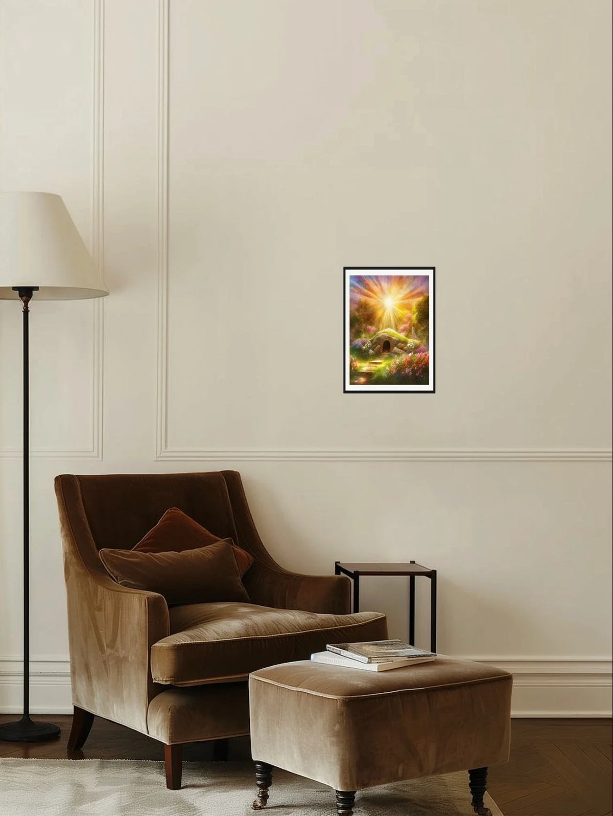 The Empty Tomb - medium 12 x 16 matted and framed art print shown hanging on a wall