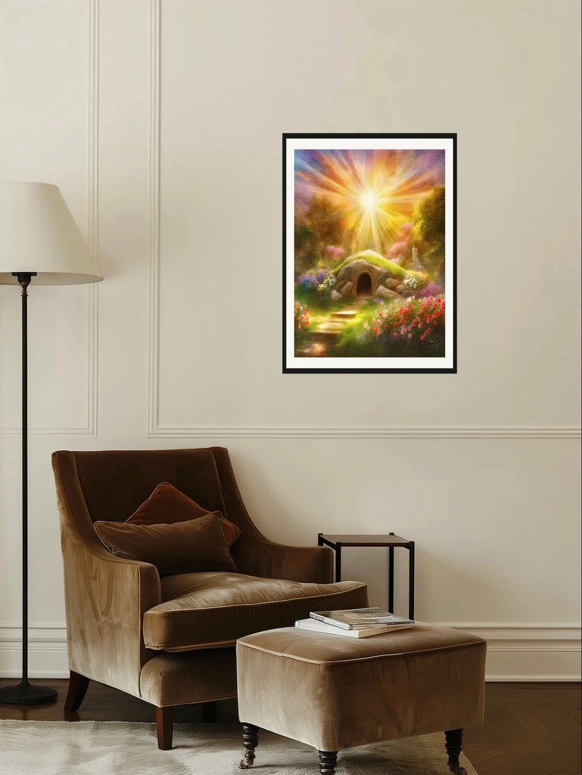 The Empty Tomb - large 24 x 36 matted and framed art print shown hanging on a wall