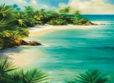 Tranquil Beach Watercolor Paper Art Prints