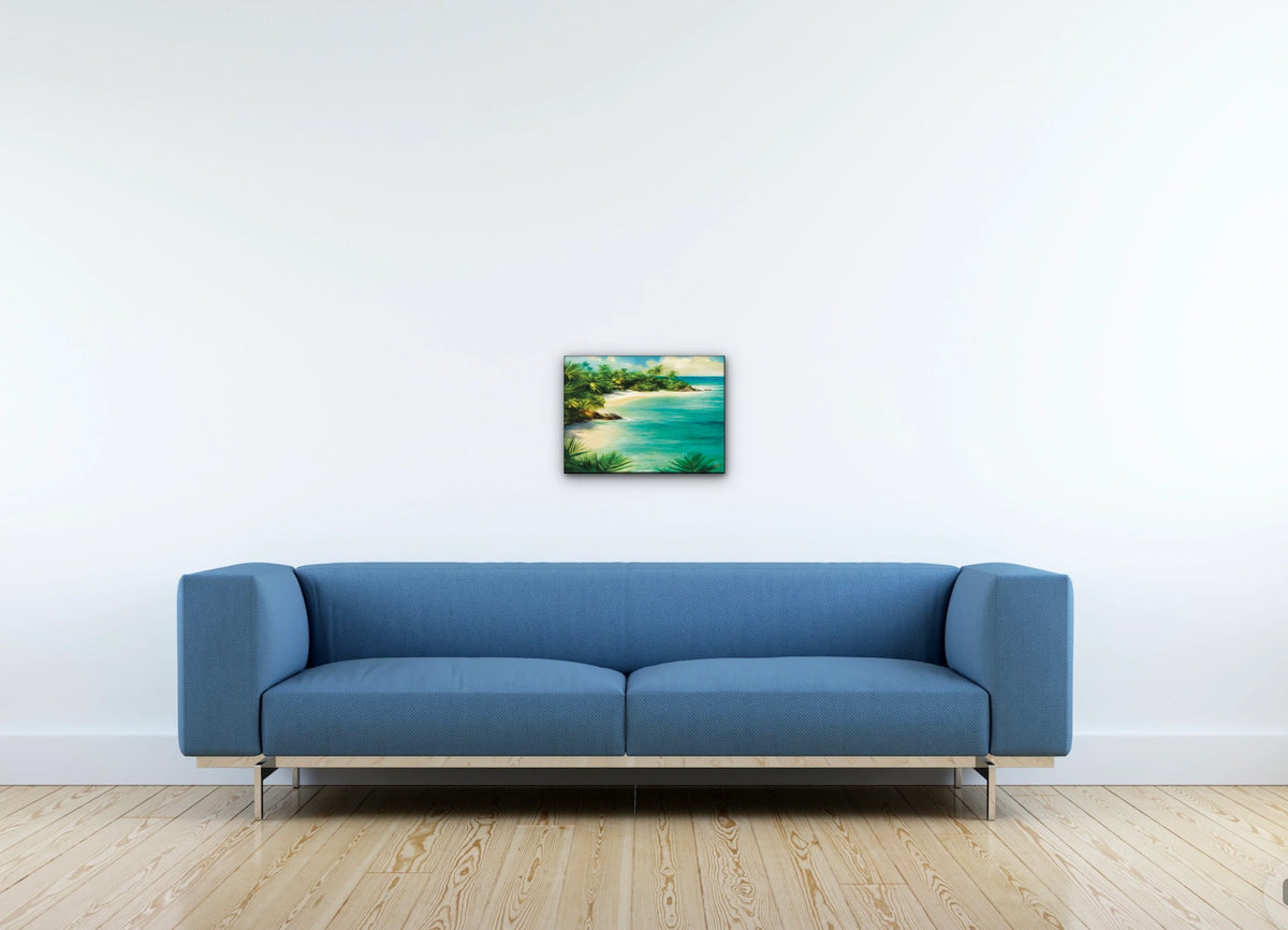 Tranquil Beach - medium 12 x 16 unframed art print shown hanging on a wall