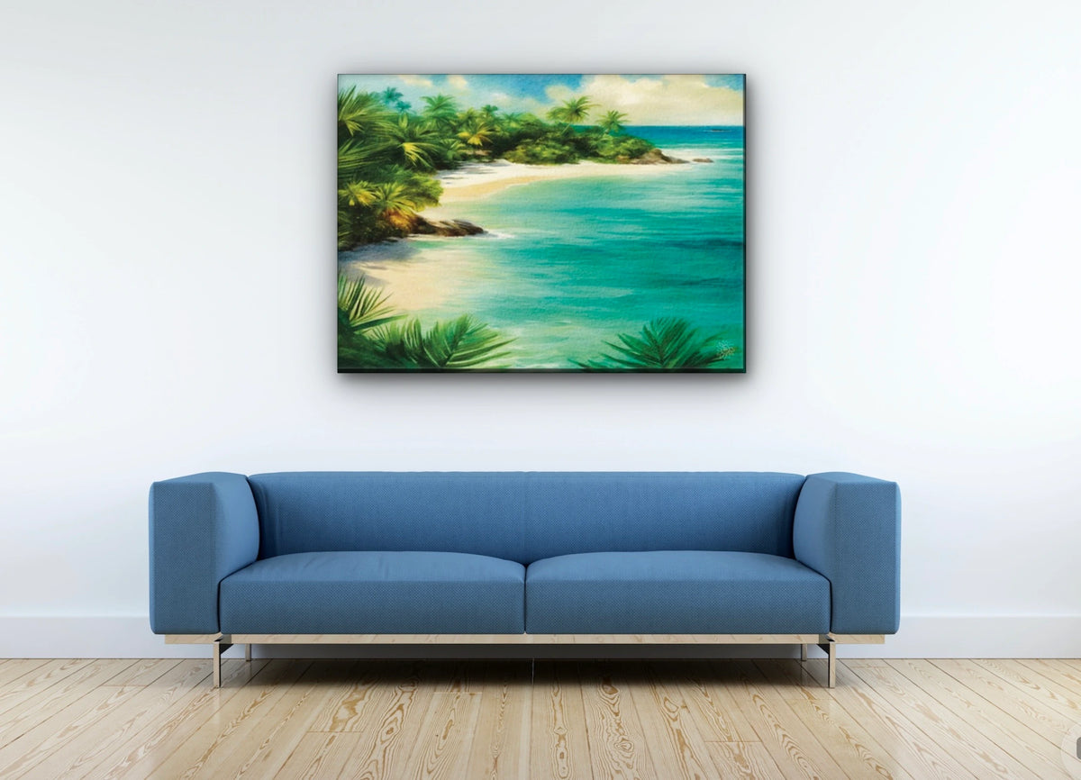 Tranquil Beach - extra large 36 x 48 unframed art print shown hanging on a wall