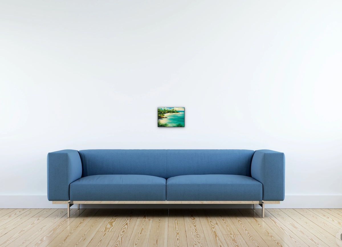 Tranquil Beach - small 8 x 10 unframed art print shown hanging on a wall