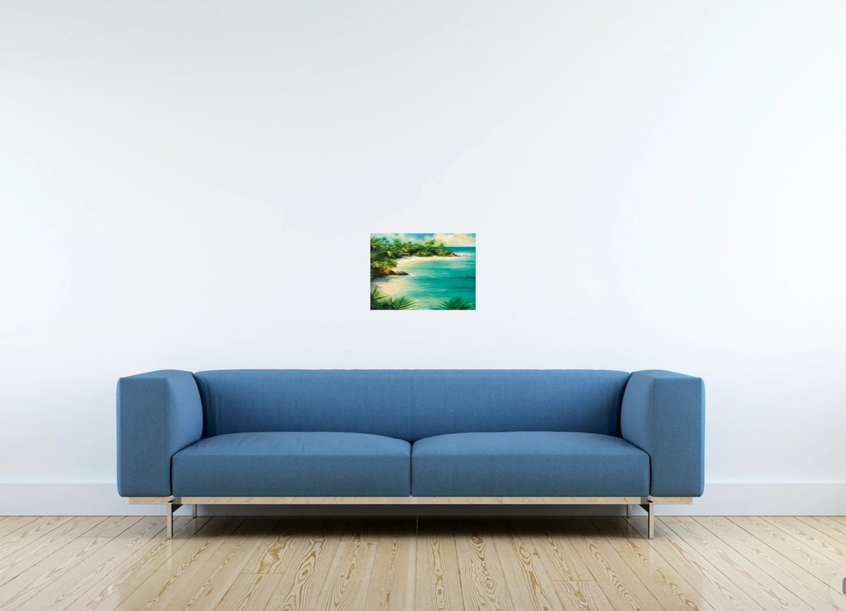 Tranquil Beach - medium 12 x 16 unframed art print shown hanging on a wall