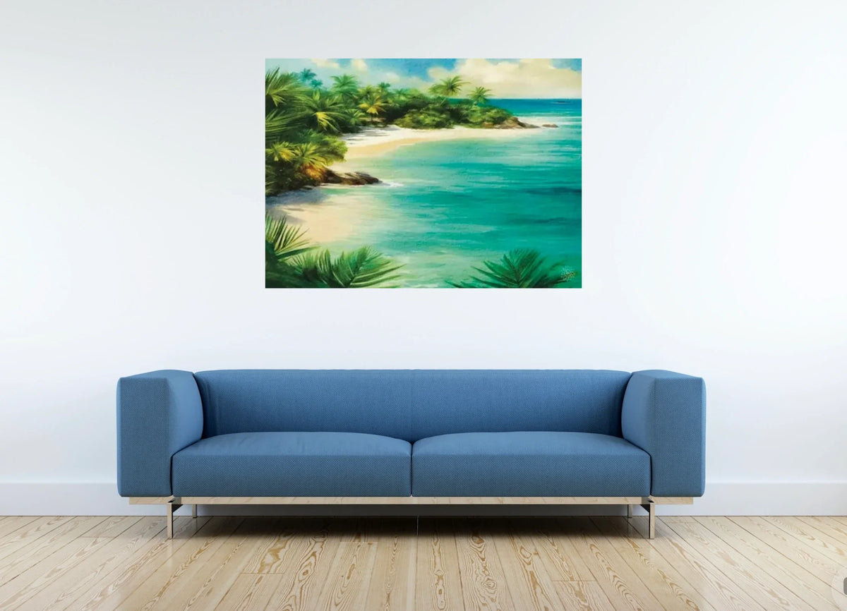 Tranquil Beach - extra large 36 x 48 unframed art print shown hanging on a wall