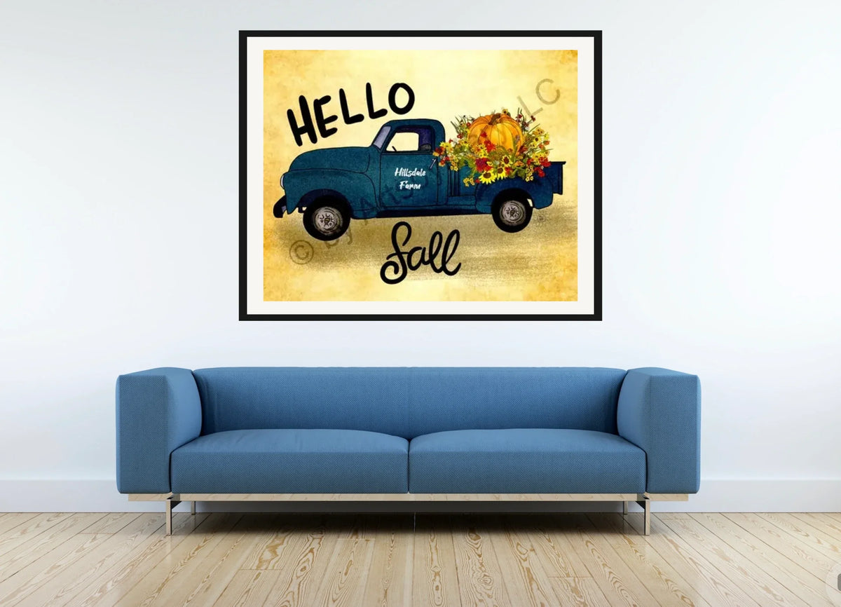 Vintage Pick up Truck - extra large 36 x 48 matted and framed art print shown hanging on a wall