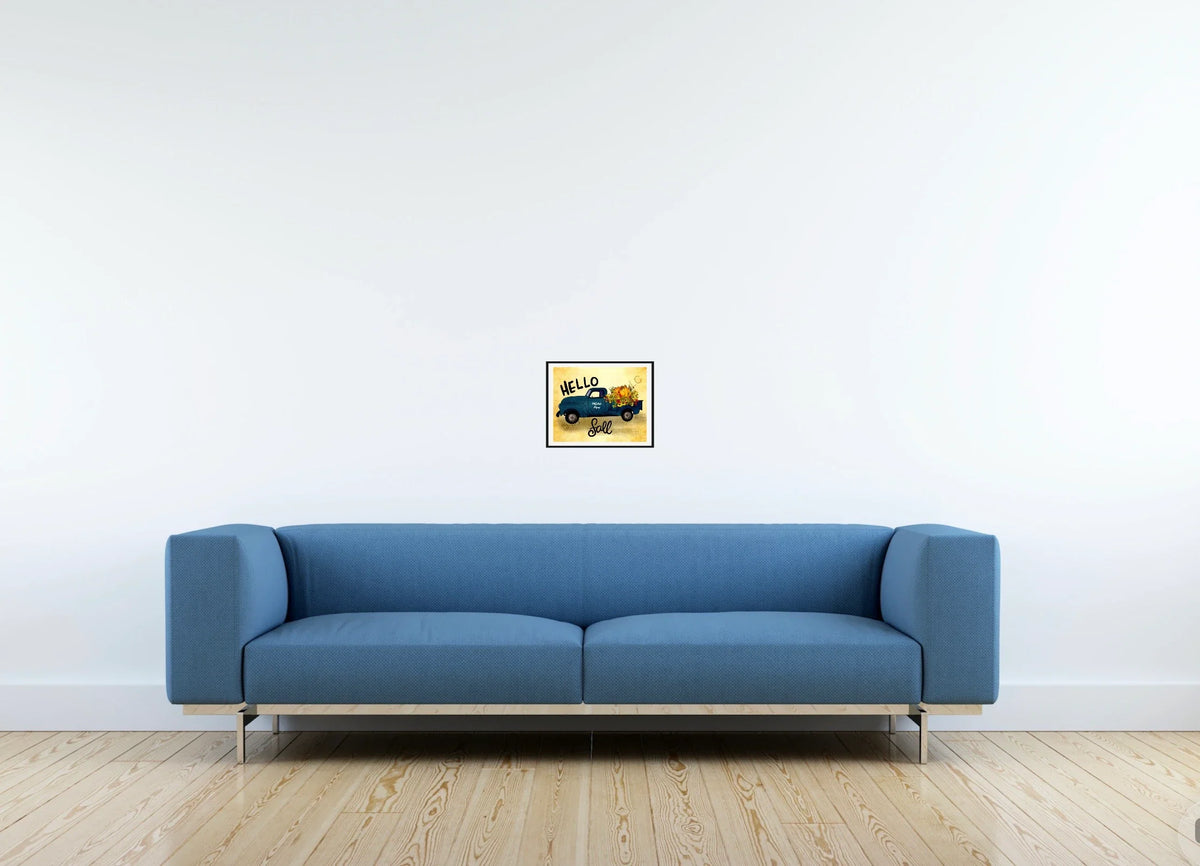 Vintage Pick up Truck - small 8 x 10 matted and framed art print shown hanging on a wall