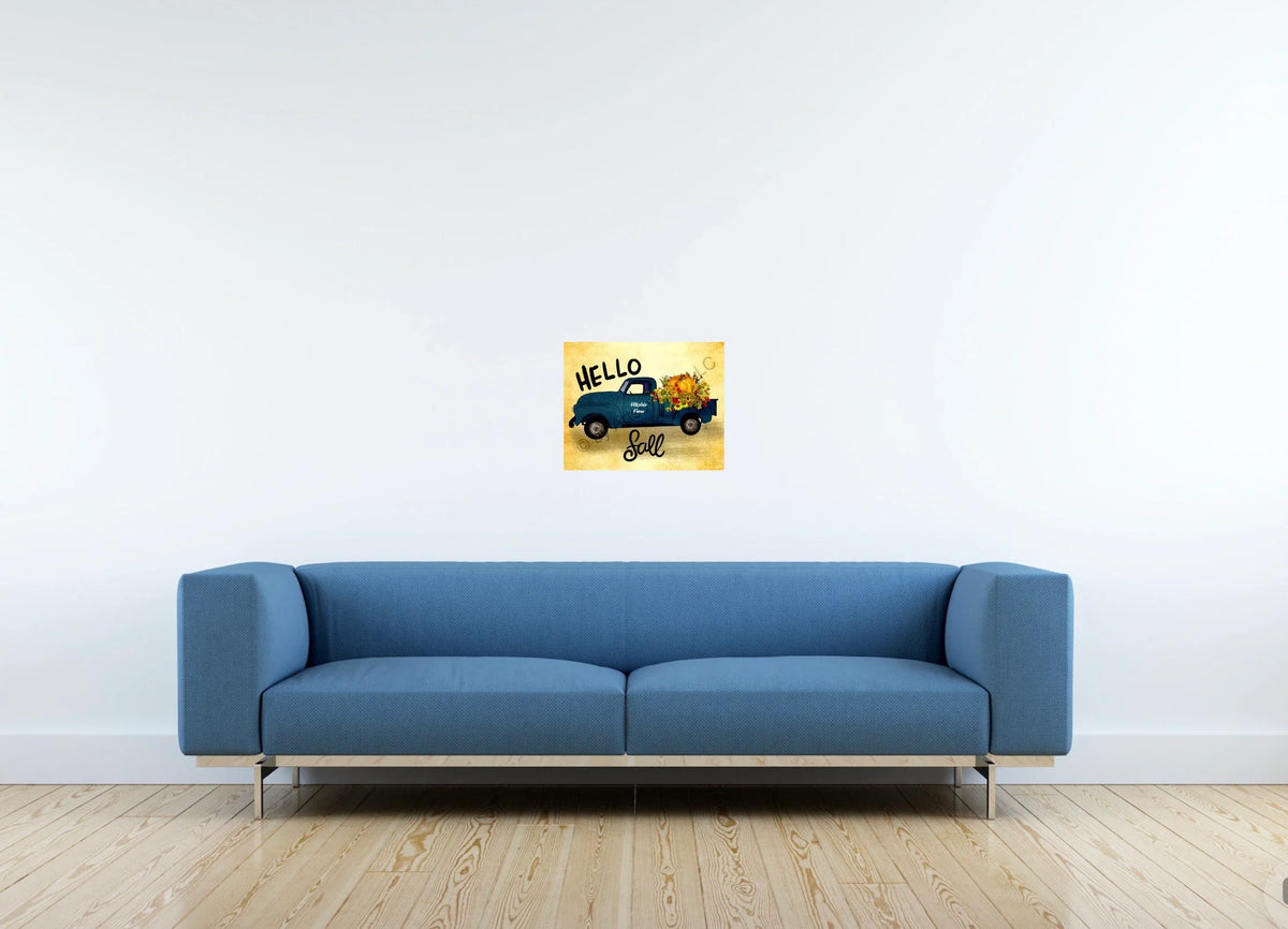 Vintage Pick up Truck - medium 12 x 16 unframed art print shown hanging on a wall