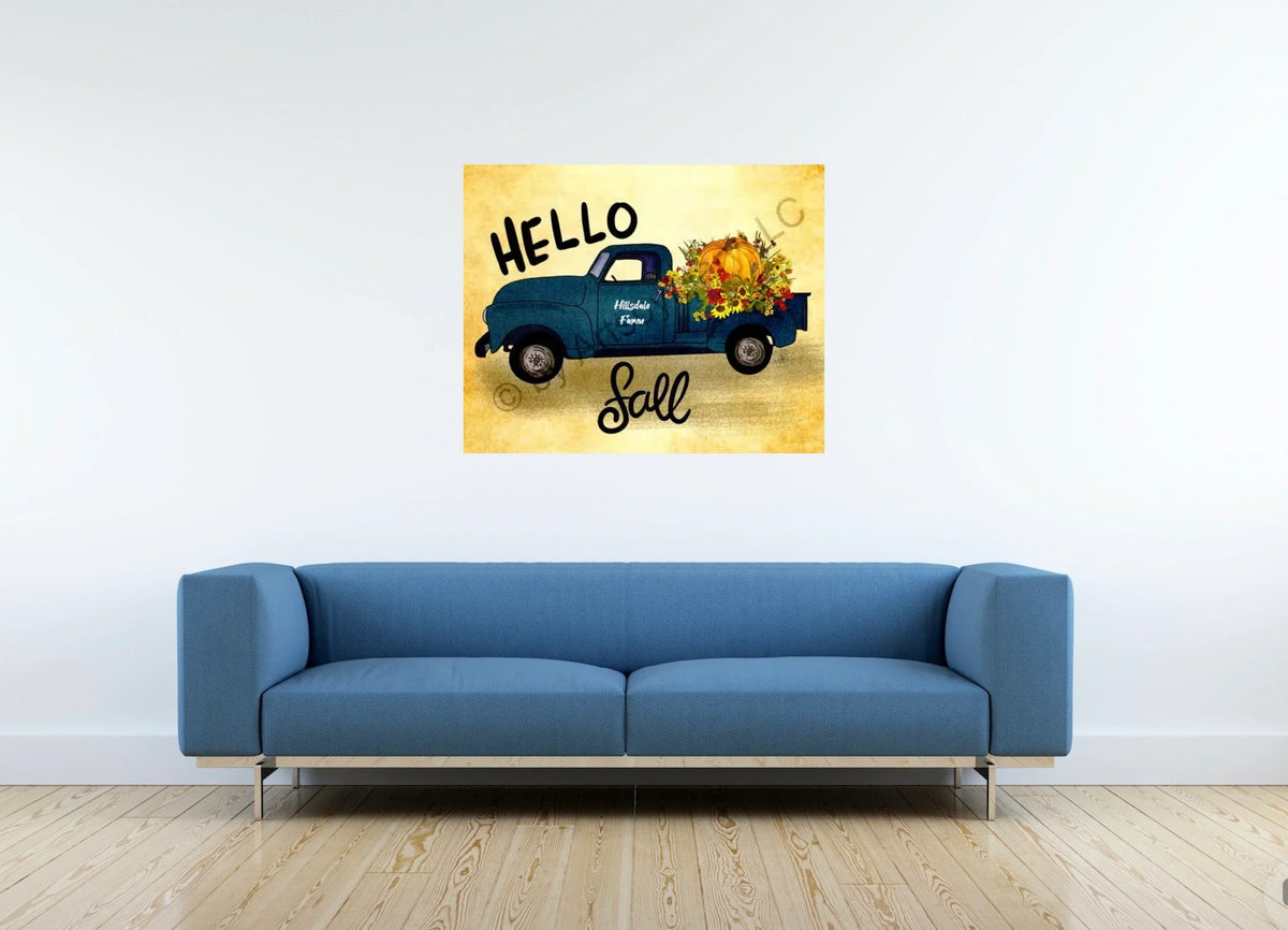 Vintage Pick up Truck - large 24 x 36 unframed art print shown hanging on a wall