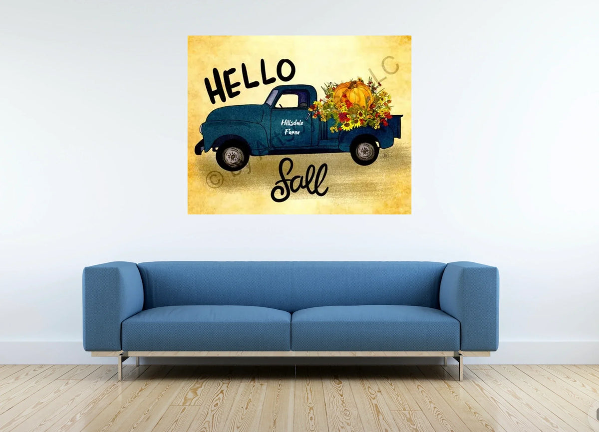 Vintage Pick up Truck - extra large 36 x 48 unframed art print shown hanging on a wall