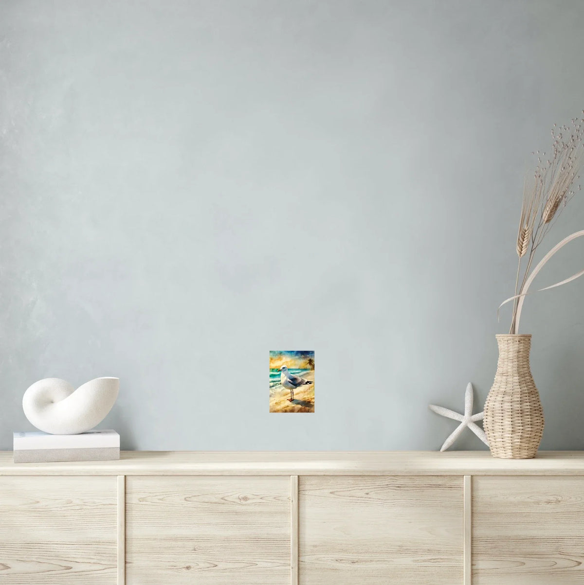 Whimsical Delights Herring Gull - small 8 x 10 unframed art print shown hanging on a wall