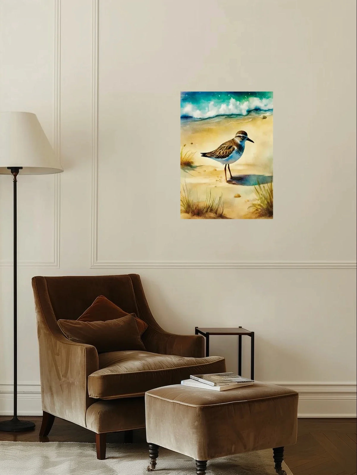 Whimsical Delights Wilson Plover - large 24 x 36 unframed art print shown hanging on a wall