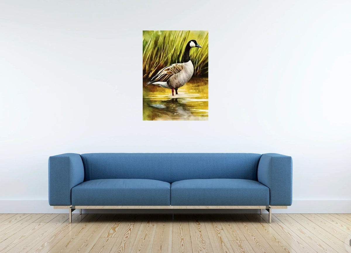 Whimsical Wonder Canadian Goose - large 24 x 36 unframed art print shown hanging on a wall