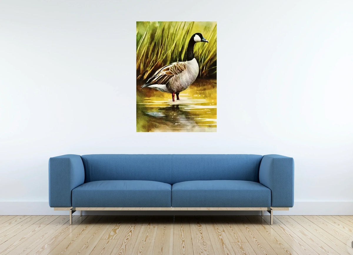 Whimsical Wonder Canadian Goose - extra large 36 x 48 unframed art print shown hanging on a wall