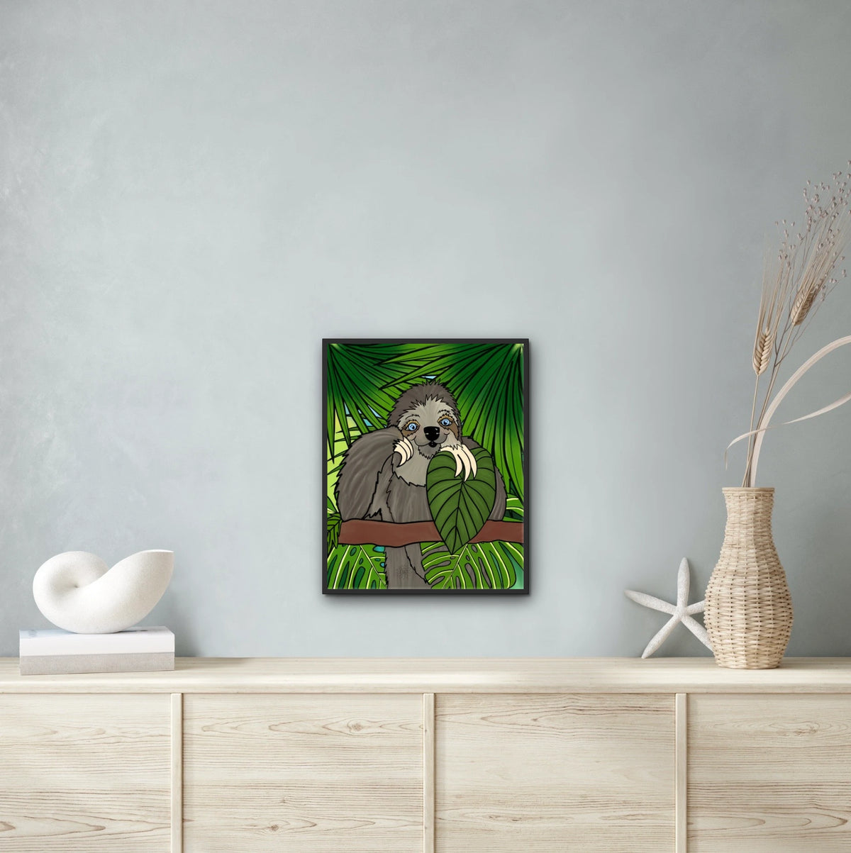 Winifred Sloth - Standing - large 24 x 36 framed art print shown hanging on a wall