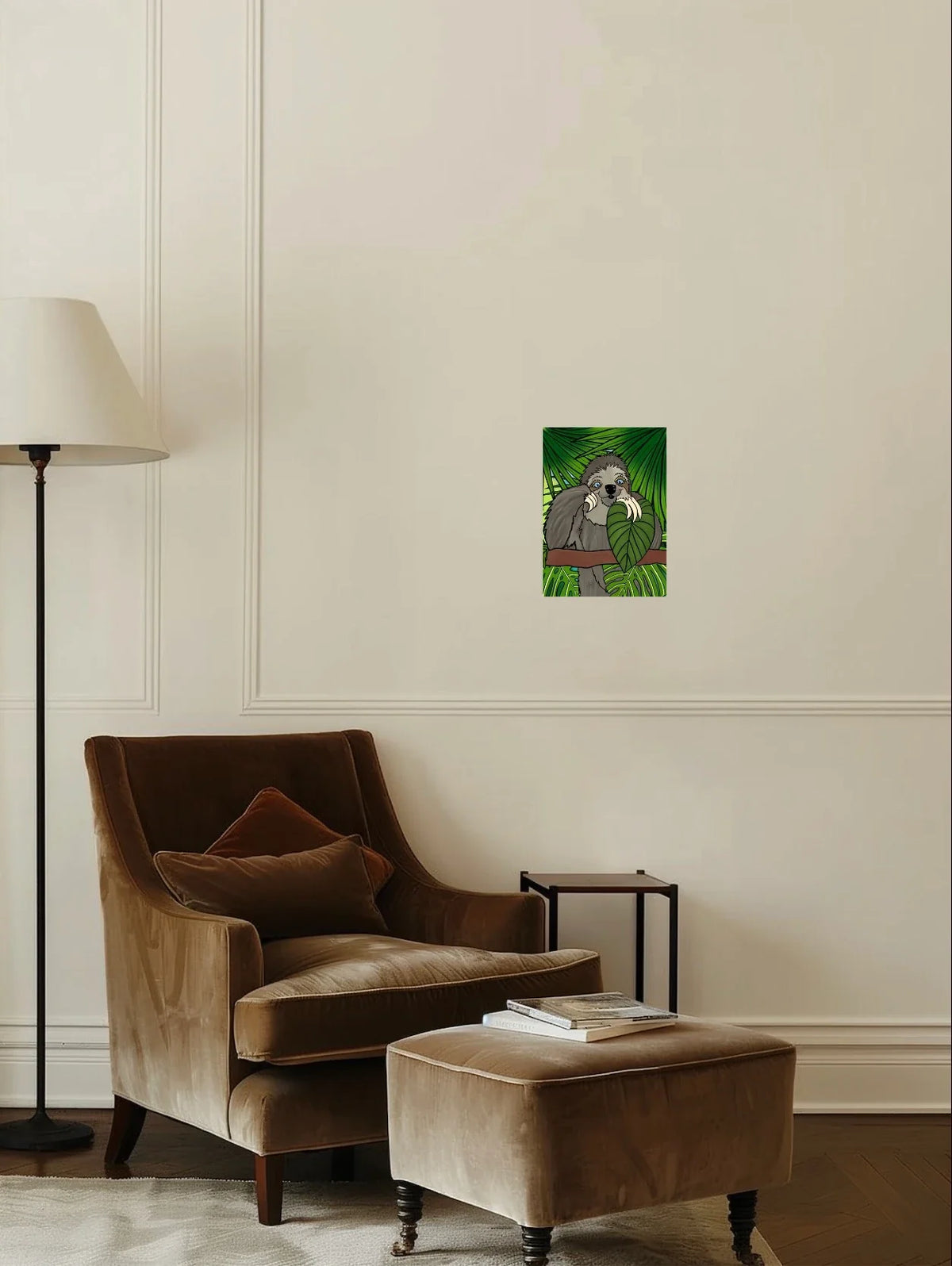 Winifred Sloth - Standing - medium 12 x 16 unframed art print shown hanging on a wall