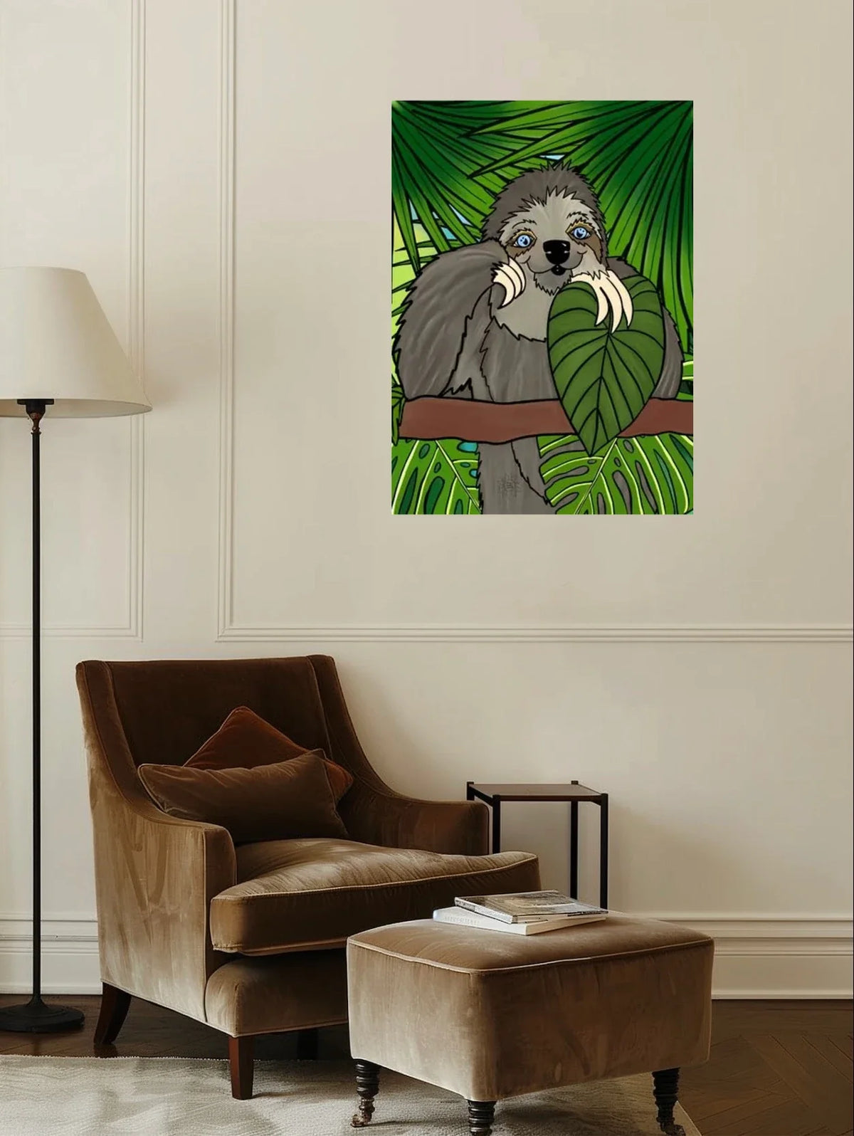 Winifred Sloth - Standing - extra large 36 x 48 unframed art print shown hanging on a wall