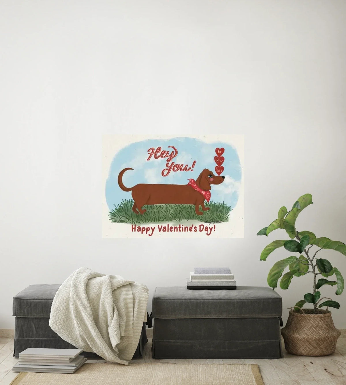 Winston the Dachshund - large 24 x 36 unframed art print shown hanging on a wall